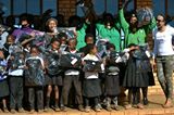 Pic: By Obakeng Maje(Nkitlang Primary School pupils in celebratory mood after receiving school uniforms)